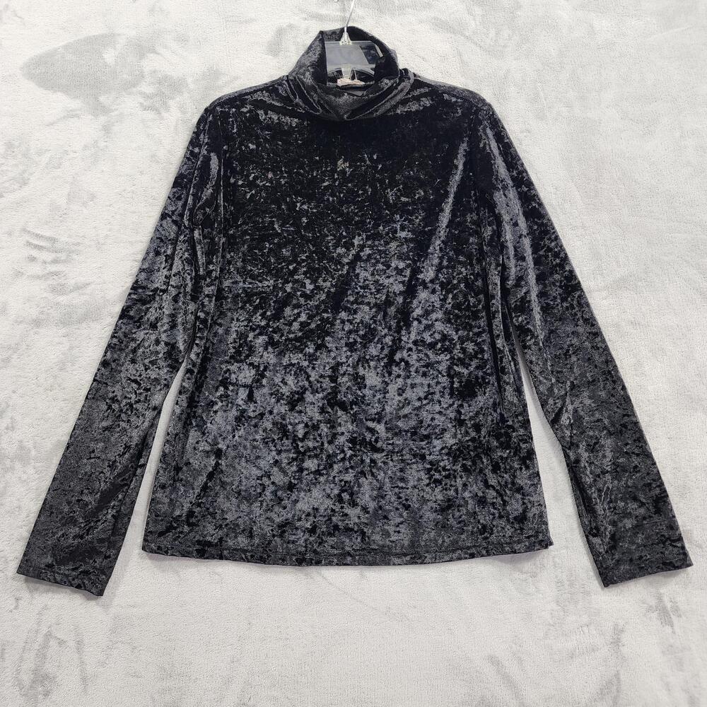 POL Top Womens L Black Crushed Velvet Turtleneck Long Sleeve Pullover Gothic